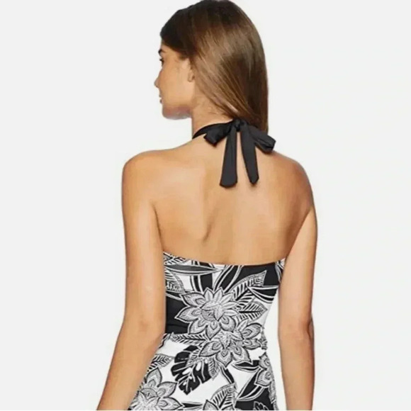 Lauren Ralph Lauren Black Graphic Floral Twist Tankini Swimsuit Sz 8 Bottom Sz 6 - Picture 4 of 9